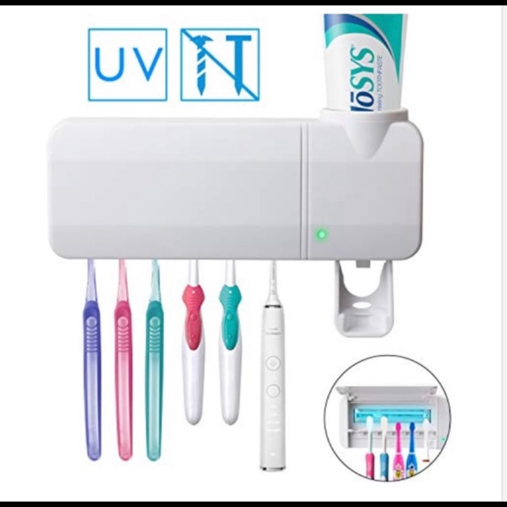 New 🌈 Toothbrush sterilizer Holder, Toothpaste Dispenser + 6 Toothbrush Holder